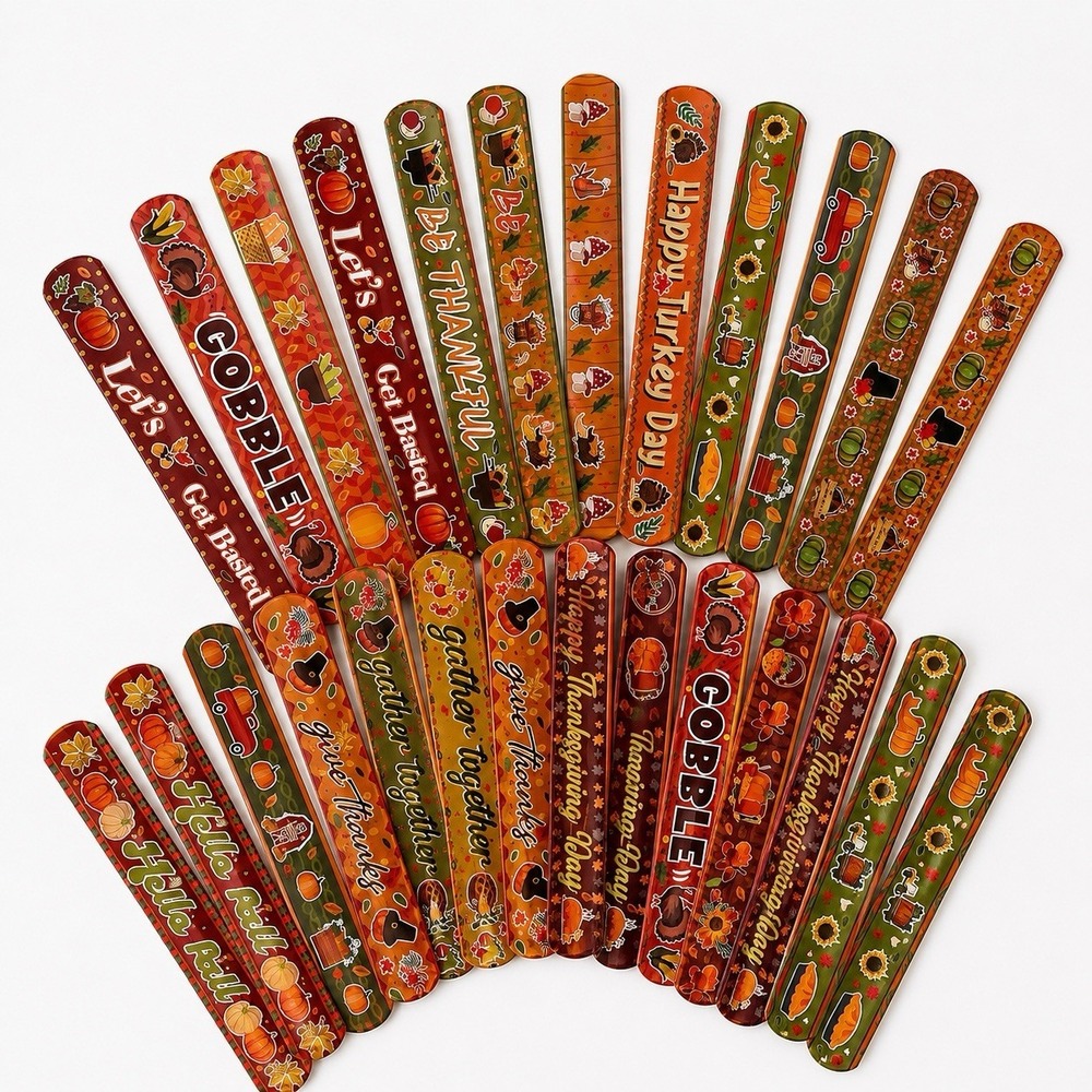 Thanksgiving Slap Bracelets 25 Pc Lot Turkey Pumpkin Fall Party Favors Kids